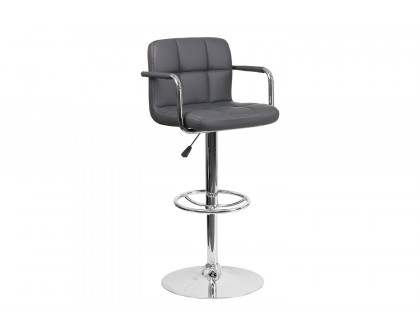 BLNK™ Genna Quilted Vinyl Adjustable Height Bar Stool with Arms and Chrome Base - Gray