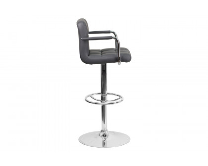 BLNK™ Genna Quilted Vinyl Adjustable Height Bar Stool with Arms and Chrome Base - Gray