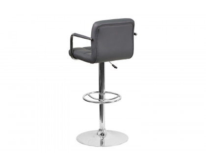 BLNK™ Genna Quilted Vinyl Adjustable Height Bar Stool with Arms and Chrome Base - Gray