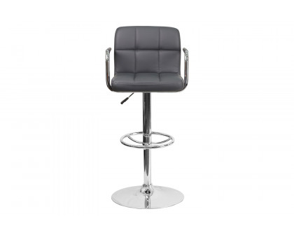 BLNK™ Genna Quilted Vinyl Adjustable Height Bar Stool with Arms and Chrome Base - Gray