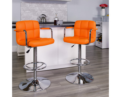 BLNK Genna Quilted Vinyl Adjustable Height Bar Stool with Arms and Chrome Base