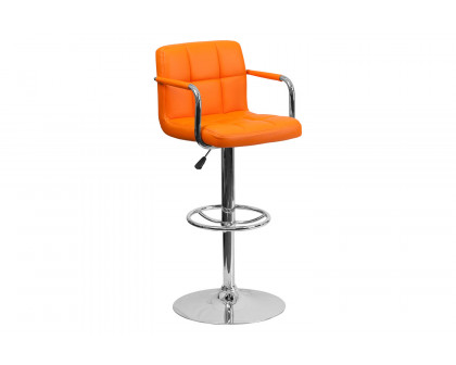 BLNK Genna Quilted Vinyl Adjustable Height Bar Stool with Arms and Chrome Base - Orange