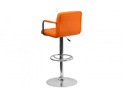 BLNK Genna Quilted Vinyl Adjustable Height Bar Stool with Arms and Chrome Base - Orange