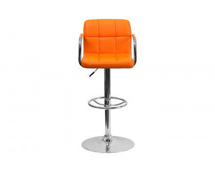 BLNK Genna Quilted Vinyl Adjustable Height Bar Stool with Arms and Chrome Base - Orange