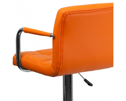 BLNK Genna Quilted Vinyl Adjustable Height Bar Stool with Arms and Chrome Base - Orange