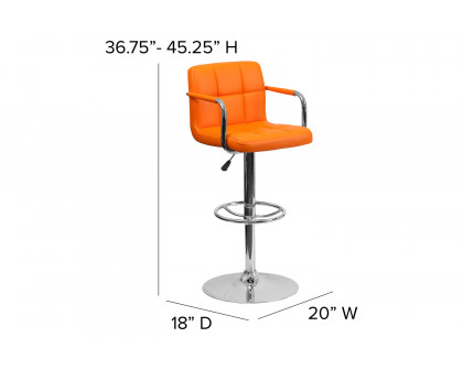 BLNK Genna Quilted Vinyl Adjustable Height Bar Stool with Arms and Chrome Base - Orange