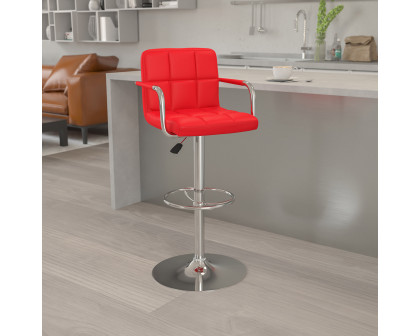 BLNK Genna Quilted Vinyl Adjustable Height Bar Stool with Arms and Chrome Base