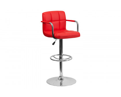 BLNK Genna Quilted Vinyl Adjustable Height Bar Stool with Arms and Chrome Base - Red