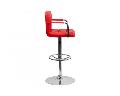 BLNK Genna Quilted Vinyl Adjustable Height Bar Stool with Arms and Chrome Base - Red