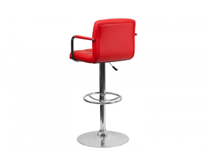 BLNK Genna Quilted Vinyl Adjustable Height Bar Stool with Arms and Chrome Base - Red