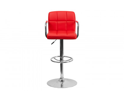 BLNK Genna Quilted Vinyl Adjustable Height Bar Stool with Arms and Chrome Base - Red