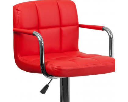 BLNK Genna Quilted Vinyl Adjustable Height Bar Stool with Arms and Chrome Base - Red