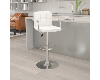 BLNK Genna Quilted Vinyl Adjustable Height Bar Stool with Arms and Chrome Base