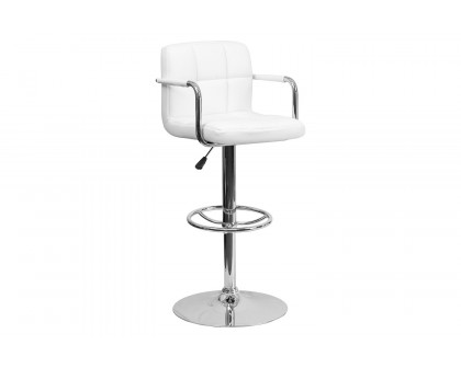 BLNK™ Genna Quilted Vinyl Adjustable Height Bar Stool with Arms and Chrome Base - White