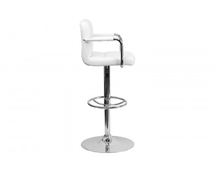 BLNK™ Genna Quilted Vinyl Adjustable Height Bar Stool with Arms and Chrome Base - White