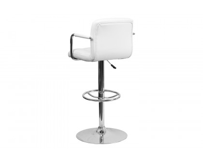 BLNK™ Genna Quilted Vinyl Adjustable Height Bar Stool with Arms and Chrome Base - White