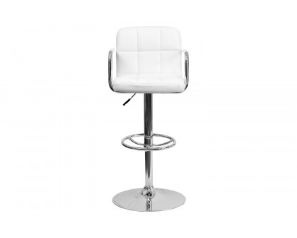 BLNK™ Genna Quilted Vinyl Adjustable Height Bar Stool with Arms and Chrome Base - White