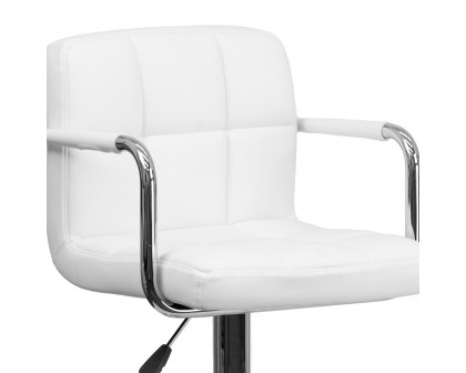 BLNK™ Genna Quilted Vinyl Adjustable Height Bar Stool with Arms and Chrome Base - White