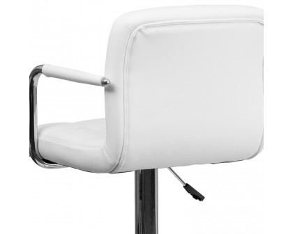 BLNK™ Genna Quilted Vinyl Adjustable Height Bar Stool with Arms and Chrome Base - White