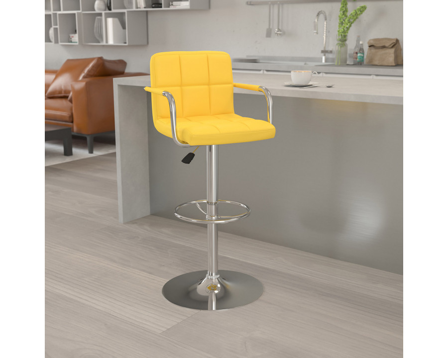 BLNK Genna Quilted Vinyl Adjustable Height Bar Stool with Arms and Chrome Base - Yellow