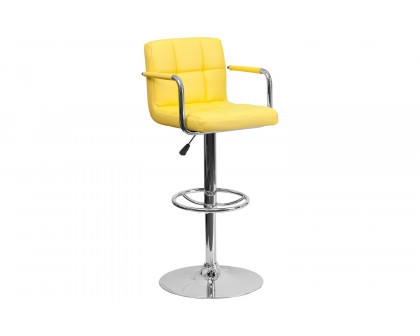 BLNK™ Genna Quilted Vinyl Adjustable Height Bar Stool with Arms and Chrome Base - Yellow