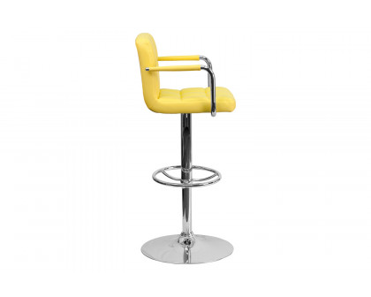 BLNK™ Genna Quilted Vinyl Adjustable Height Bar Stool with Arms and Chrome Base - Yellow