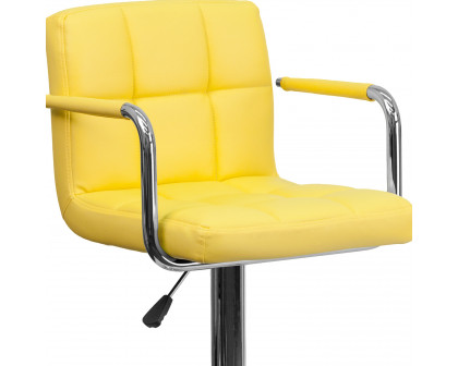 BLNK™ Genna Quilted Vinyl Adjustable Height Bar Stool with Arms and Chrome Base - Yellow