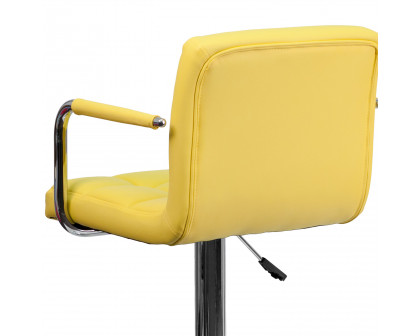 BLNK™ Genna Quilted Vinyl Adjustable Height Bar Stool with Arms and Chrome Base - Yellow