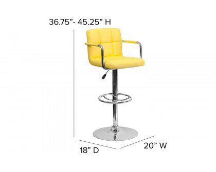 BLNK™ Genna Quilted Vinyl Adjustable Height Bar Stool with Arms and Chrome Base - Yellow