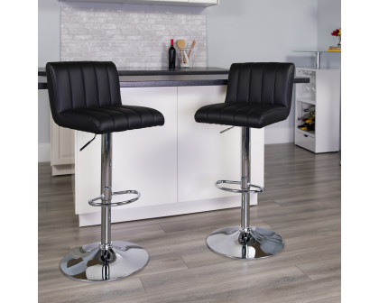 BLNK Genevieve Vinyl Adjustable Height Bar Stool with Vertical Stitch Back/Seat and Chrome Base