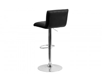 BLNK Genevieve Vinyl Adjustable Height Bar Stool with Vertical Stitch Back/Seat and Chrome Base - Black