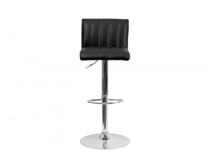 BLNK Genevieve Vinyl Adjustable Height Bar Stool with Vertical Stitch Back/Seat and Chrome Base - Black