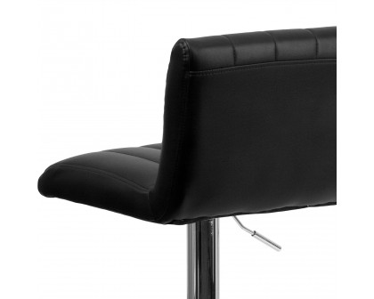 BLNK Genevieve Vinyl Adjustable Height Bar Stool with Vertical Stitch Back/Seat and Chrome Base - Black