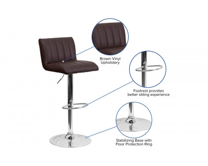 BLNK - Contemporary Vinyl Adjustable Height Bar Stool with Vertical Stitch Back/Seat and Chrome Base