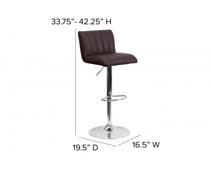 BLNK - Contemporary Vinyl Adjustable Height Bar Stool with Vertical Stitch Back/Seat and Chrome Base