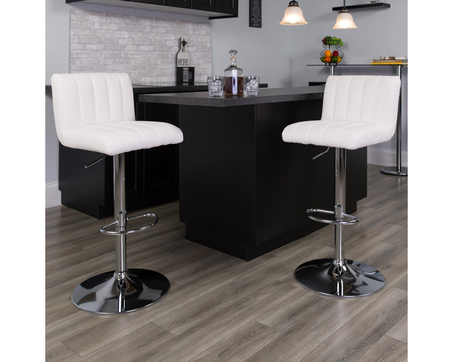 BLNK Genevieve Vinyl Adjustable Height Bar Stool with Vertical Stitch Back/Seat and Chrome Base