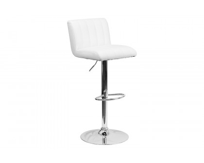 BLNK Genevieve Vinyl Adjustable Height Bar Stool with Vertical Stitch Back/Seat and Chrome Base