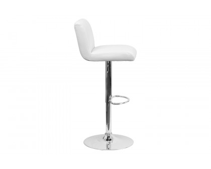 BLNK Genevieve Vinyl Adjustable Height Bar Stool with Vertical Stitch Back/Seat and Chrome Base - White