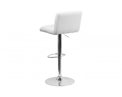 BLNK Genevieve Vinyl Adjustable Height Bar Stool with Vertical Stitch Back/Seat and Chrome Base - White