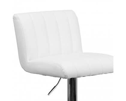 BLNK Genevieve Vinyl Adjustable Height Bar Stool with Vertical Stitch Back/Seat and Chrome Base - White