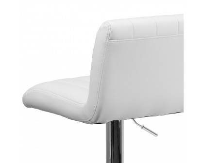 BLNK Genevieve Vinyl Adjustable Height Bar Stool with Vertical Stitch Back/Seat and Chrome Base - White