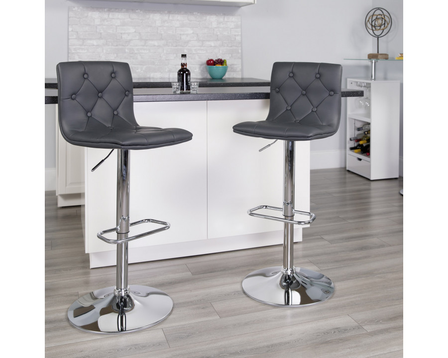 BLNK Sammie Vinyl Button Tufted Adjustable Height Bar Stool with Chrome Base - Gray