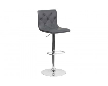 BLNK Sammie Vinyl Button Tufted Adjustable Height Bar Stool with Chrome Base - Gray