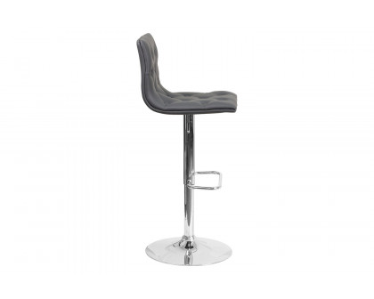 BLNK Sammie Vinyl Button Tufted Adjustable Height Bar Stool with Chrome Base - Gray