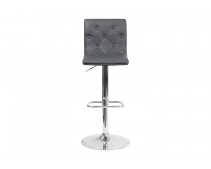 BLNK Sammie Vinyl Button Tufted Adjustable Height Bar Stool with Chrome Base - Gray