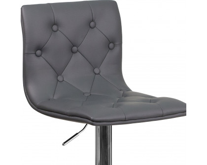 BLNK Sammie Vinyl Button Tufted Adjustable Height Bar Stool with Chrome Base - Gray