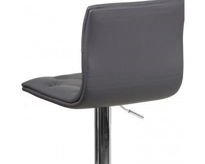 BLNK Sammie Vinyl Button Tufted Adjustable Height Bar Stool with Chrome Base - Gray