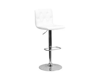 BLNK™ Sammie Vinyl Button Tufted Adjustable Height Bar Stool with Chrome Base - White