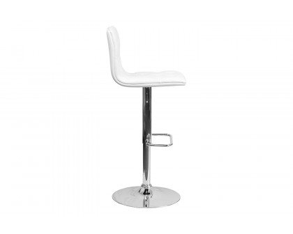 BLNK™ Sammie Vinyl Button Tufted Adjustable Height Bar Stool with Chrome Base - White