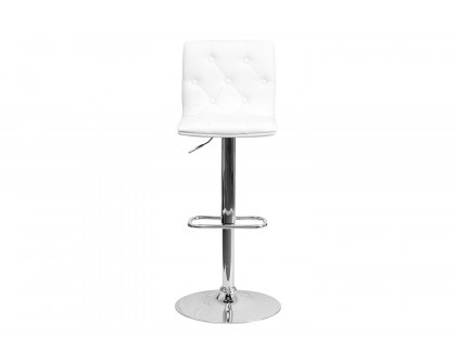 BLNK™ Sammie Vinyl Button Tufted Adjustable Height Bar Stool with Chrome Base - White